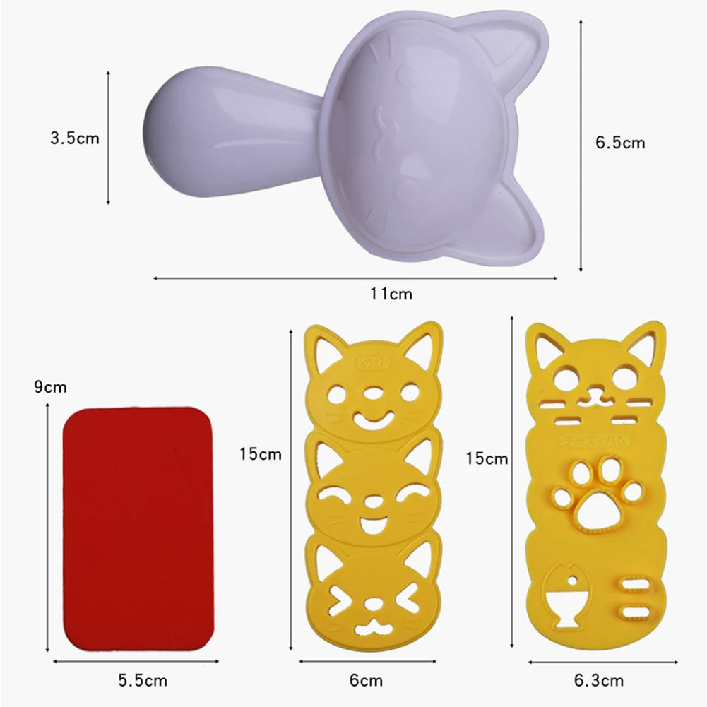 Cute Cat Rice Mould Rice Ball Mold Set for Kids Bento Accessories Cartoon Onigiri Mold for DIY Fun Lunch Box Picnic Tool