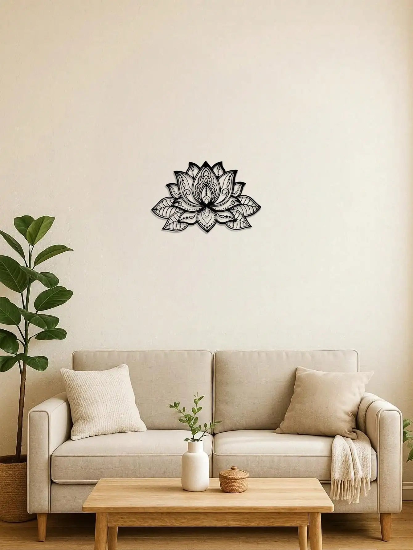 Bohemian Metal Wall Art Black Mandala - Lotus Flower Decor for Living Room Bedroom Office - Zen Meditation Home Hanging