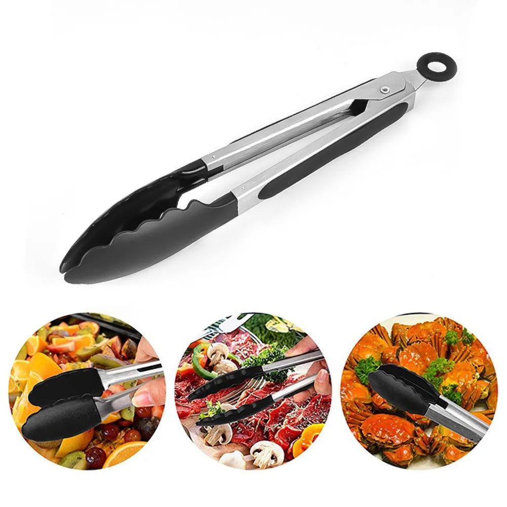 BBQ Grilling Tong Stainless Steel Anti-scalding Bread Food Clip Salad Bread Serving Non-Stick Tool for Kitchen Barbecue