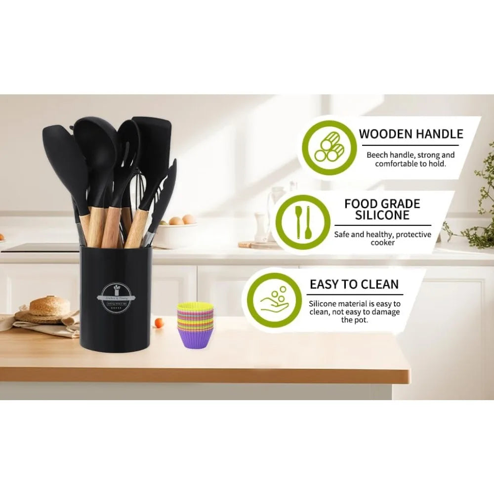 32-piece kitchen utensil set with reusable silicone baking cups - food-grade silicone, bpa-free, comprehensive cooking tools.