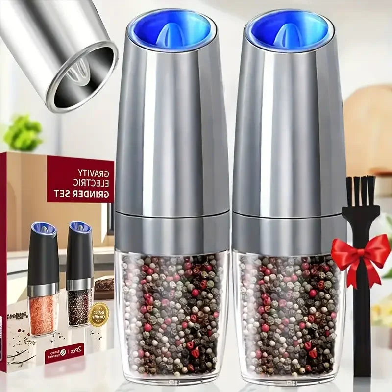 2-piece Automatic Seasoning Grinder, Adjustable Thickness,Battery powered, used for grinding spices such as pepper and sea salt