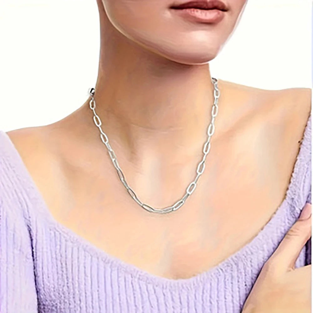 New 925 Sterling Silver Paperclip Neck Chain Basic Link Chain Necklace for Men Women Fine Jewelry Party Gifts Ships from USA