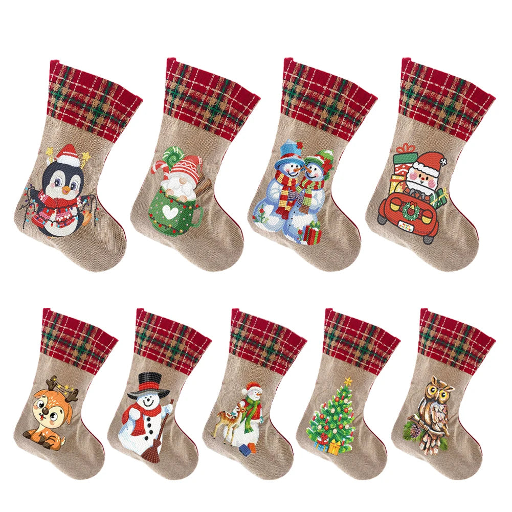 Christmas Decor Diamond Painting Stocking Snowman Diamond Xmas Fireplace Hanging Stockings Owl Pine for Family Party Decorations