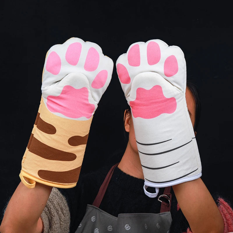 1Pc Cute Cat Paws Oven Mitts Cartoon Anti-Scald Microwave Heat Resistant Insulation Non-Slip Kitchen Cooking Gloves Baking Tool
