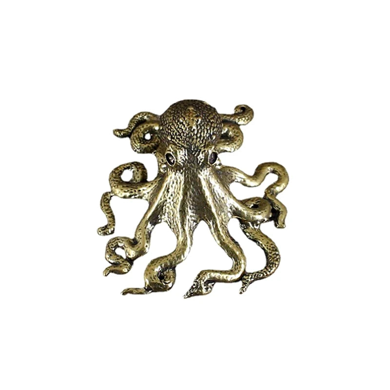Antique Octopus Home Decoration Brass Copper Animal Figurines Miniatures Desk Ornament Accessories Creative Table Craft