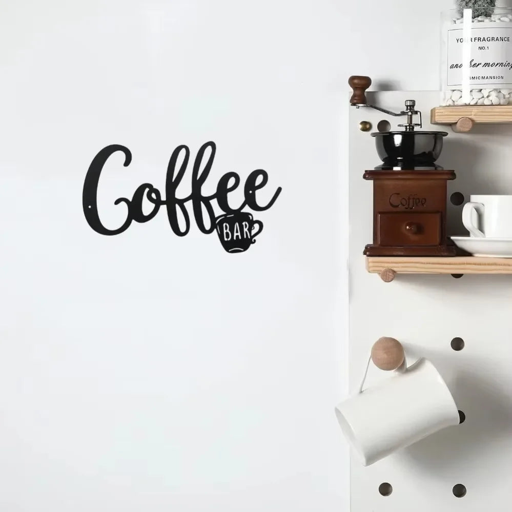 1pc Black Metal Coffee Cup Wall Sign – Stylish Hanging Decor for Coffee Bars & Home