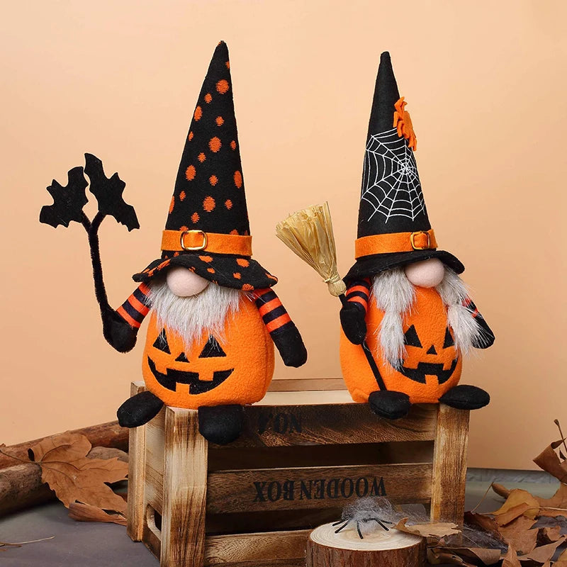 Halloween Gnome Decorations,Handmade Pumpkin Bat Ornaments Swedish Tomte Nordic Plush Elf Doll Nisse Adorable Gnome