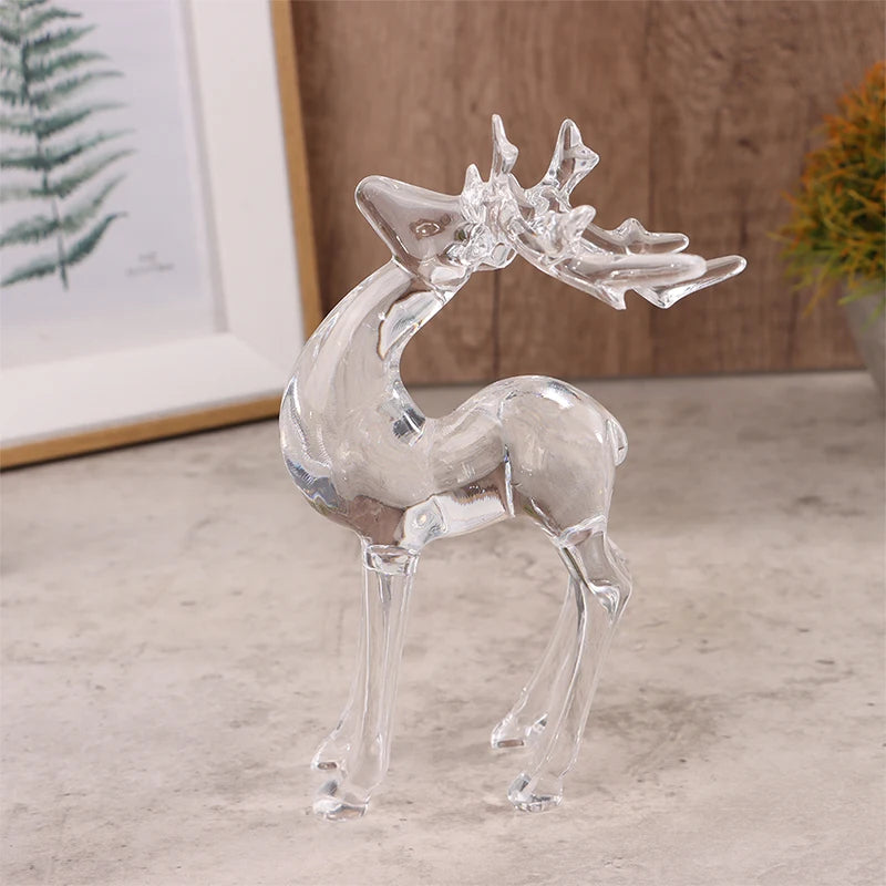 1Pc Crystal Deer Figurines Desktop Ornament Room Decor Transparent Elk Reindeer Sculpture Home Office Decoration