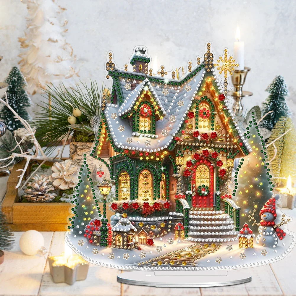 Acrylic Christmas House Table Top Diamond Painting Ornament Kits 5D DIY Diamond Art Tabletop Decorations Home Bedroom Decor