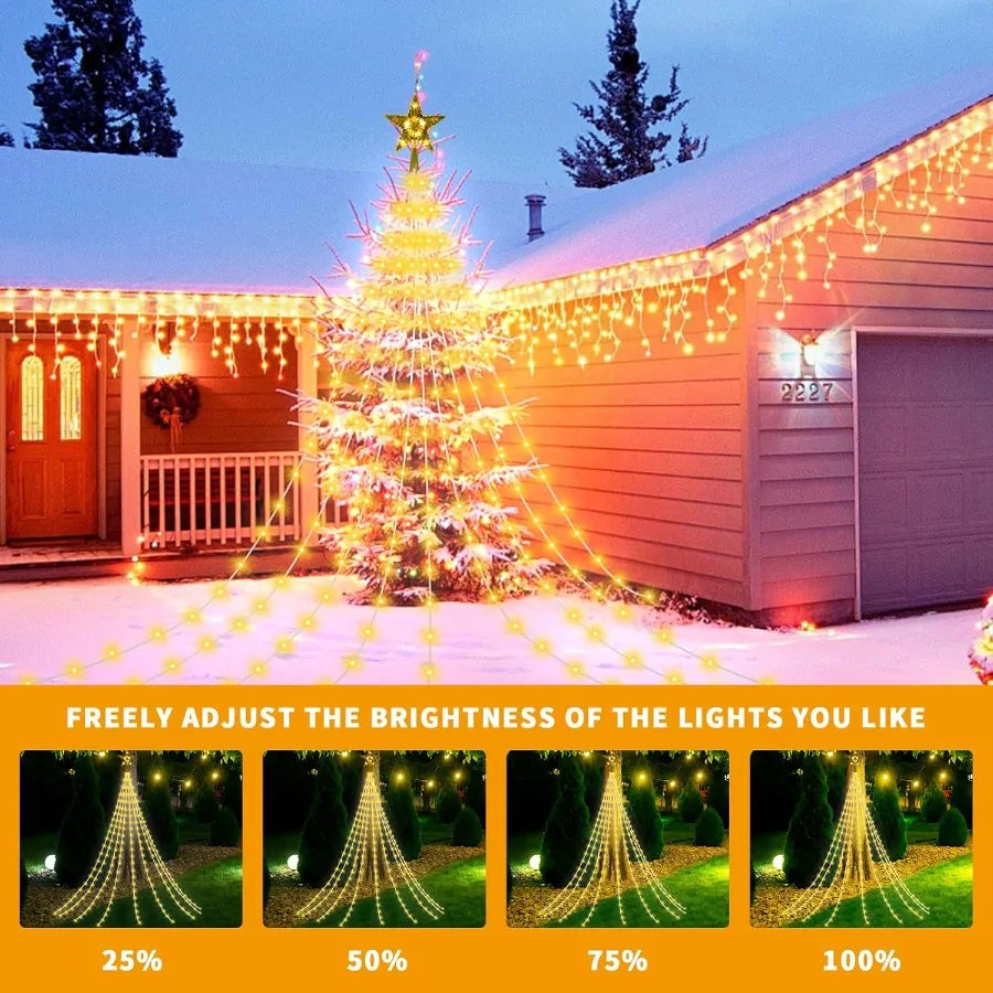 Christmas Lights Outdoor Outdoor Christmas Decorations Star String Lights 9.8Ft 288LEDs 8 Modes Waterproof Remote Control Tree