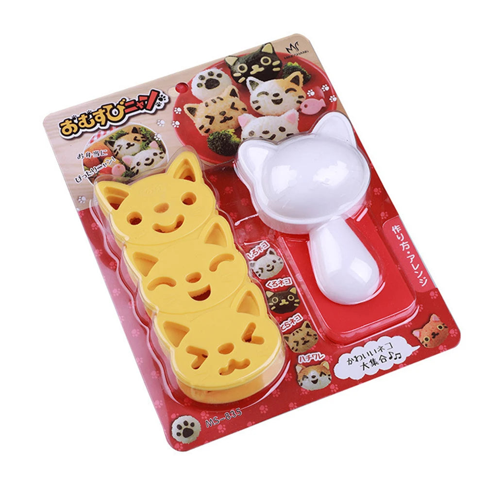 Cute Cat Rice Mould Rice Ball Mold Set for Kids Bento Accessories Cartoon Onigiri Mold for DIY Fun Lunch Box Picnic Tool