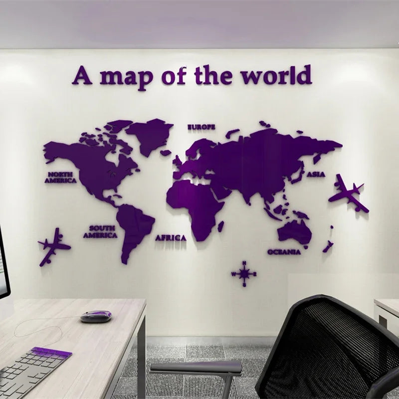 World Map Wall 3D Acrylic Wall Stickers Three-dimensional Mirror Stickers Bedroom Office Background Wall Decoration Stickers