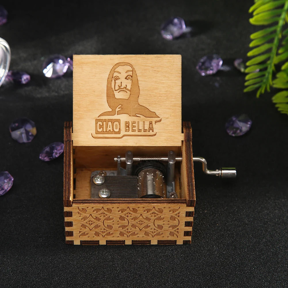 Retro Carved Hand Cranked Music Box Creative Chic Mini Ornaments Household Musical Box Home Decor Halloween Christmas Gifts