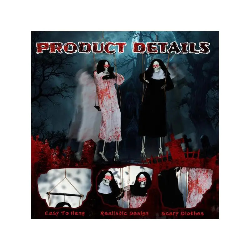 Outdoor Halloween Decorations - 2 Packs Hanging Ghosts Decor with Light-Up Eyes & Scary Scream, 3ft Grim Reaper Swinging Ghost