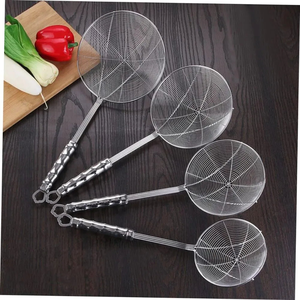Stainless Steel Wire Mesh Colander Long Handle Kitchen Food Strainer for Cooking 18cm Skimmer Spoon for Noodles Vegetables