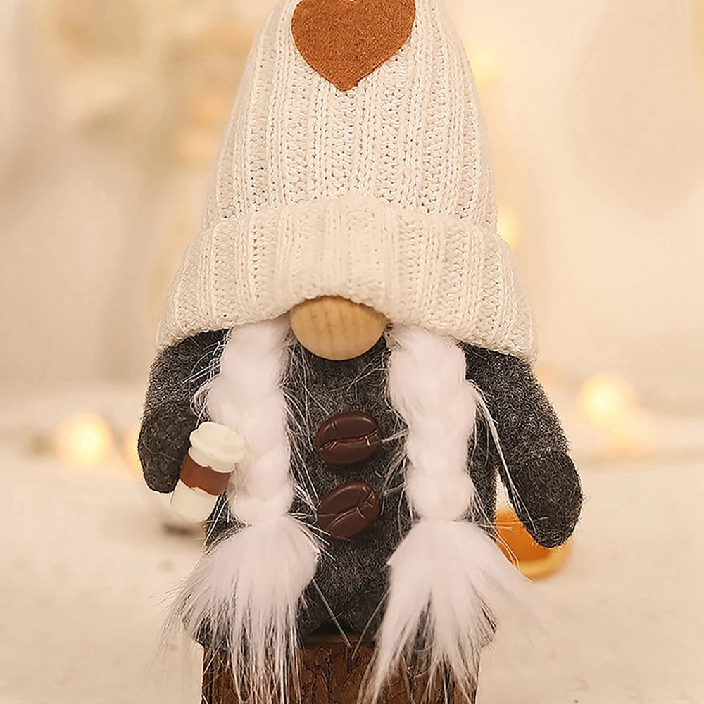 Coffee Gnome Doll New Year Christmas Plush Coffee Bar Decoration for Farmhouse Party Home Desktop Christmas Faceless Plush Dolls