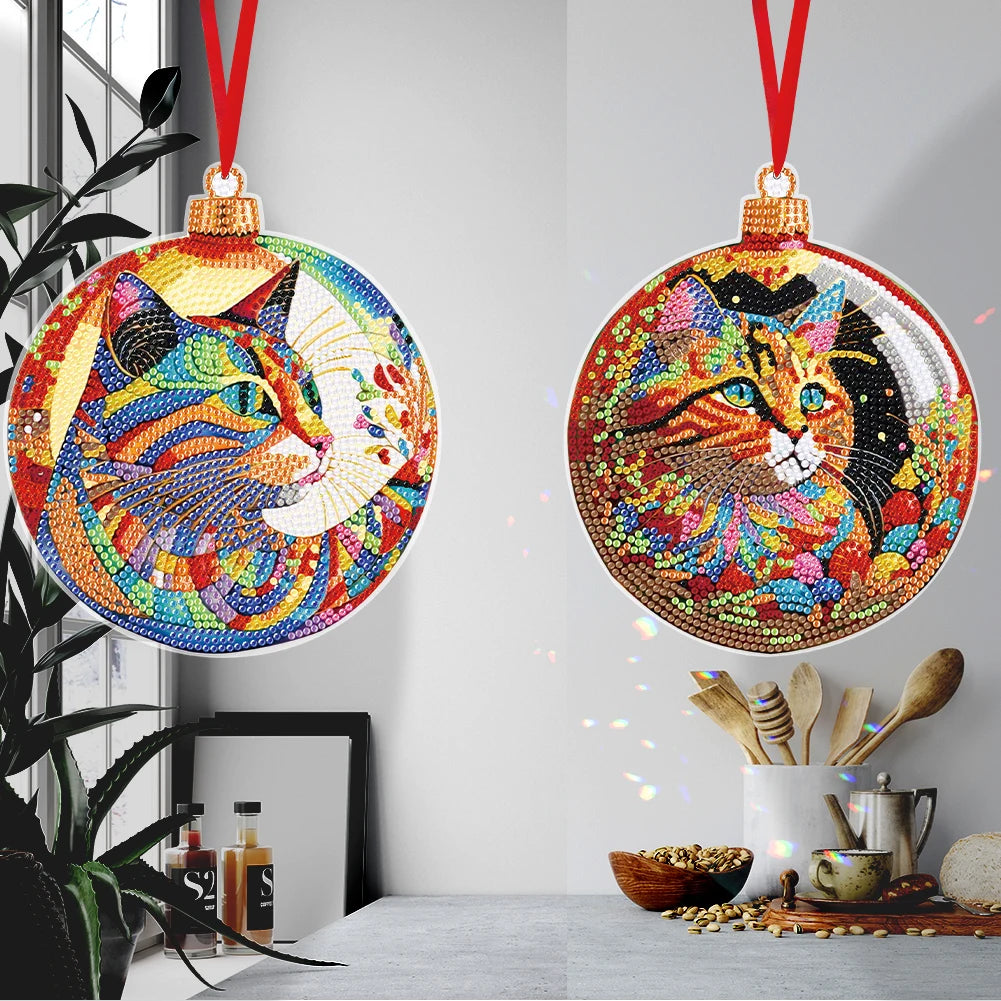 8PCS Diamond Painting Hanging Sign Colourful Cat Double Sided Diamond Painting Hanging Decor Diamond Drawing Hanging Ornament