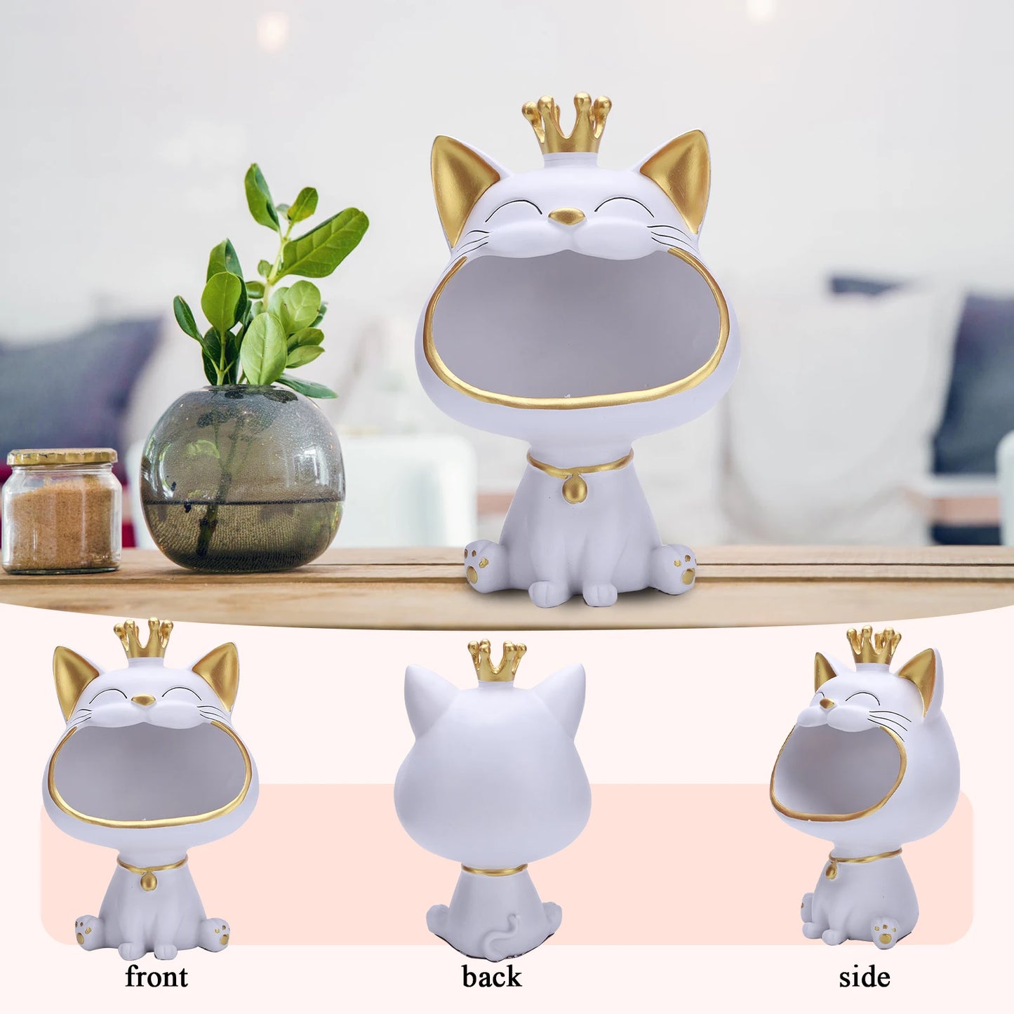 Lucky Cat Statue Decoration Resin Big Mouths Cat Statue Creative Small Items Container Cute Desktop Storage Accessories