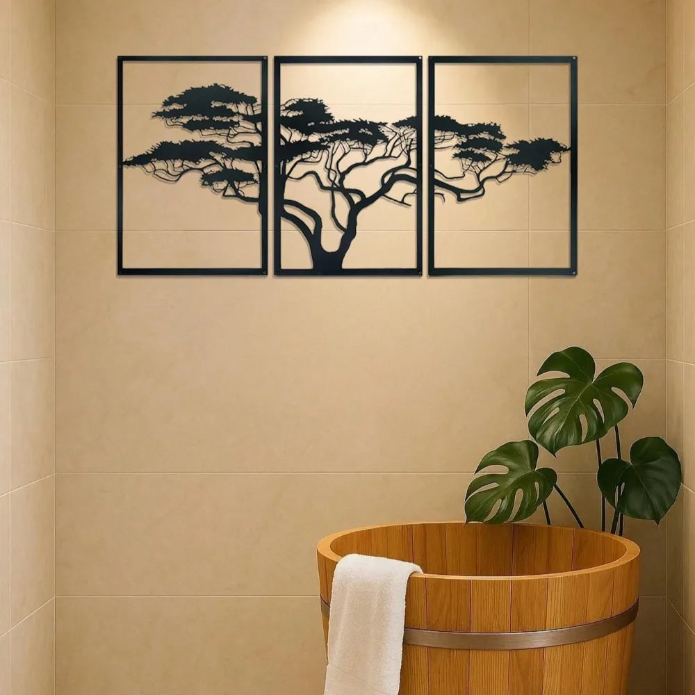 Premium 3-Piece Tree of Life Metal Wall Art Set - Elegant Black Bohemian Wall Decor for Living Room, Bedroom, Office, Bathroom