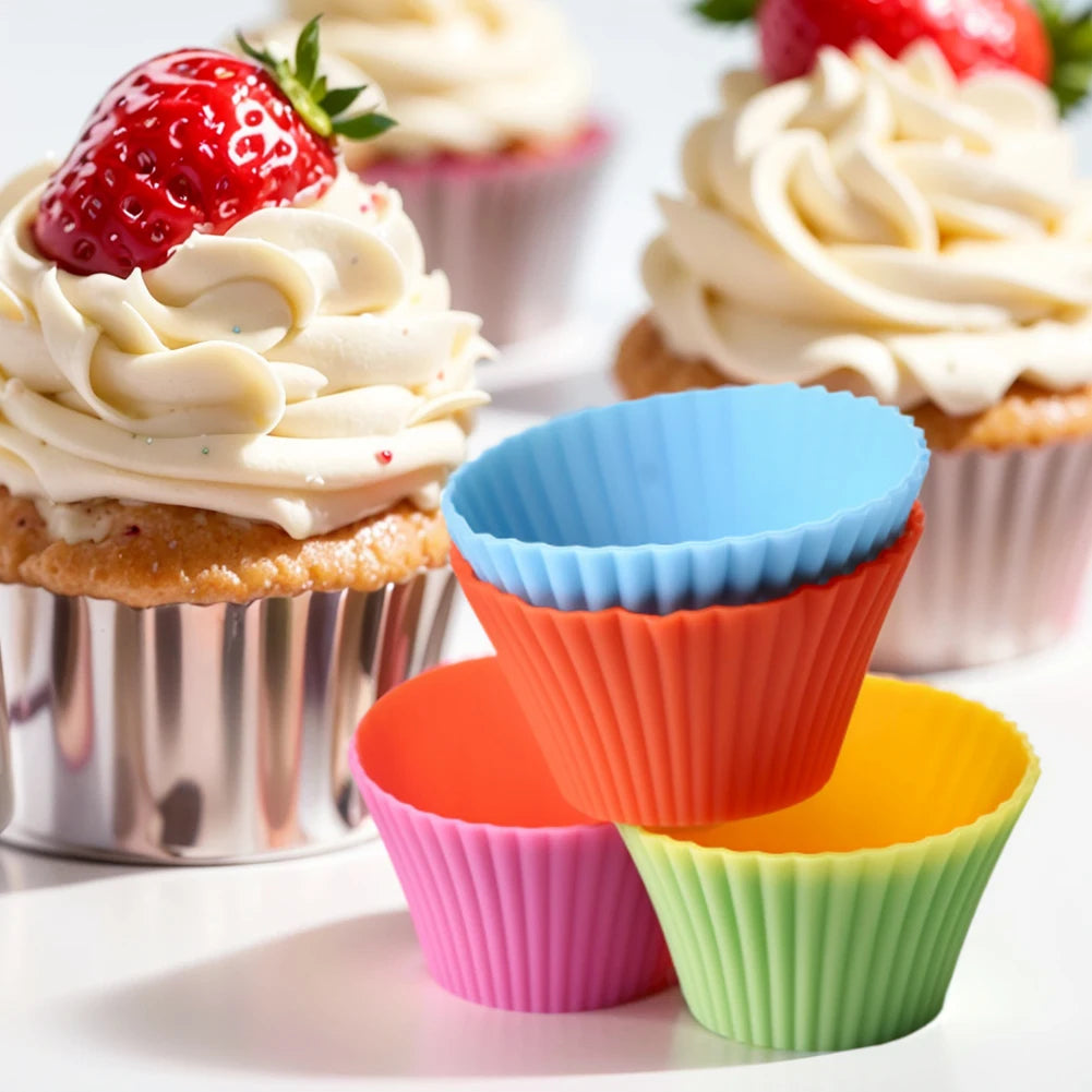 12 Pcs Bake Cupcake Mold Reusable Silicone Baking Cup Dessert Pudding Ramekin Holders Kitchen Baking Cup Muffin Cupcake Liners
