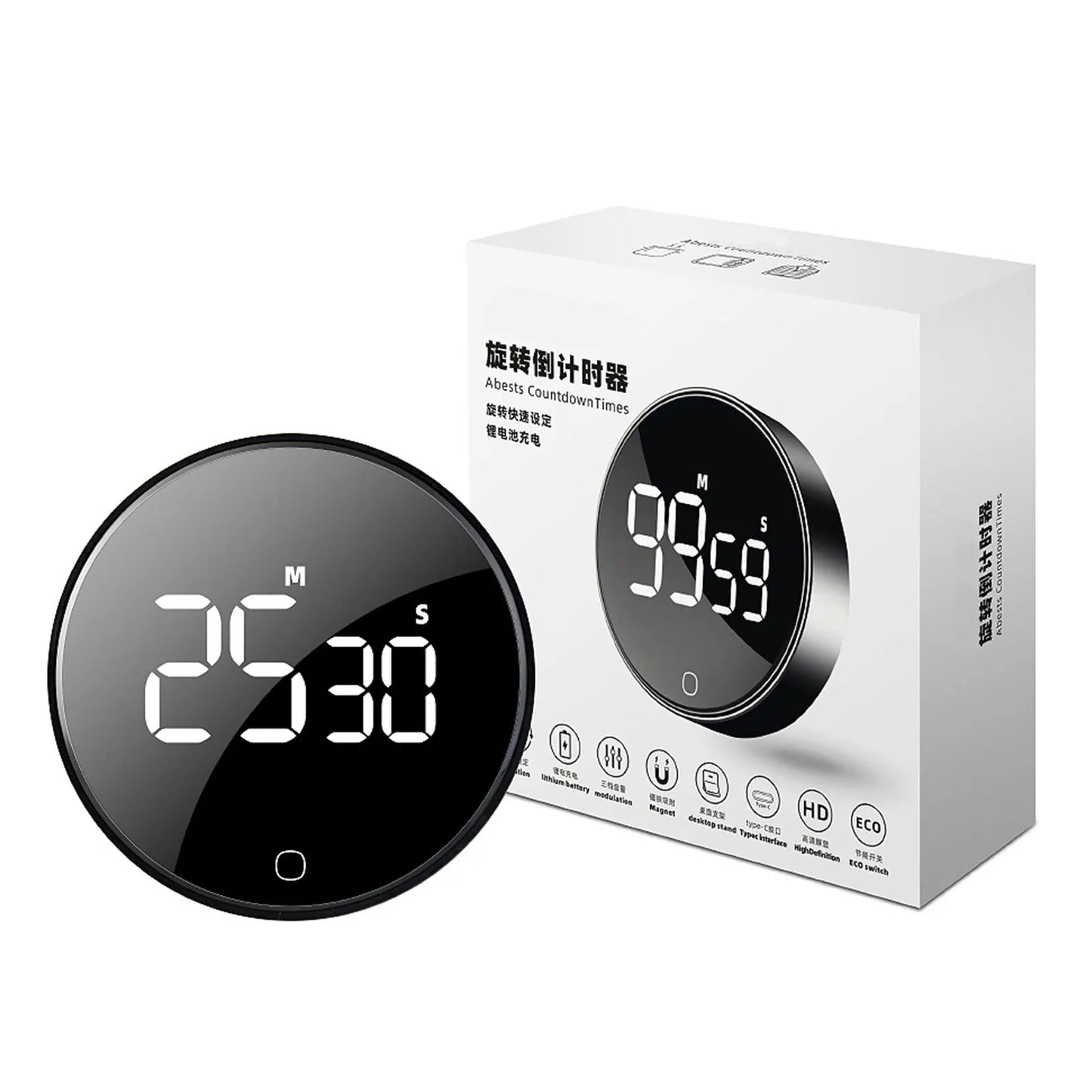 LED Digital Electronic Timer USB Rechargeable Magnetic Shower Study Stopwatch 3-Level Volume Back Bracket Design Kitchen Tools