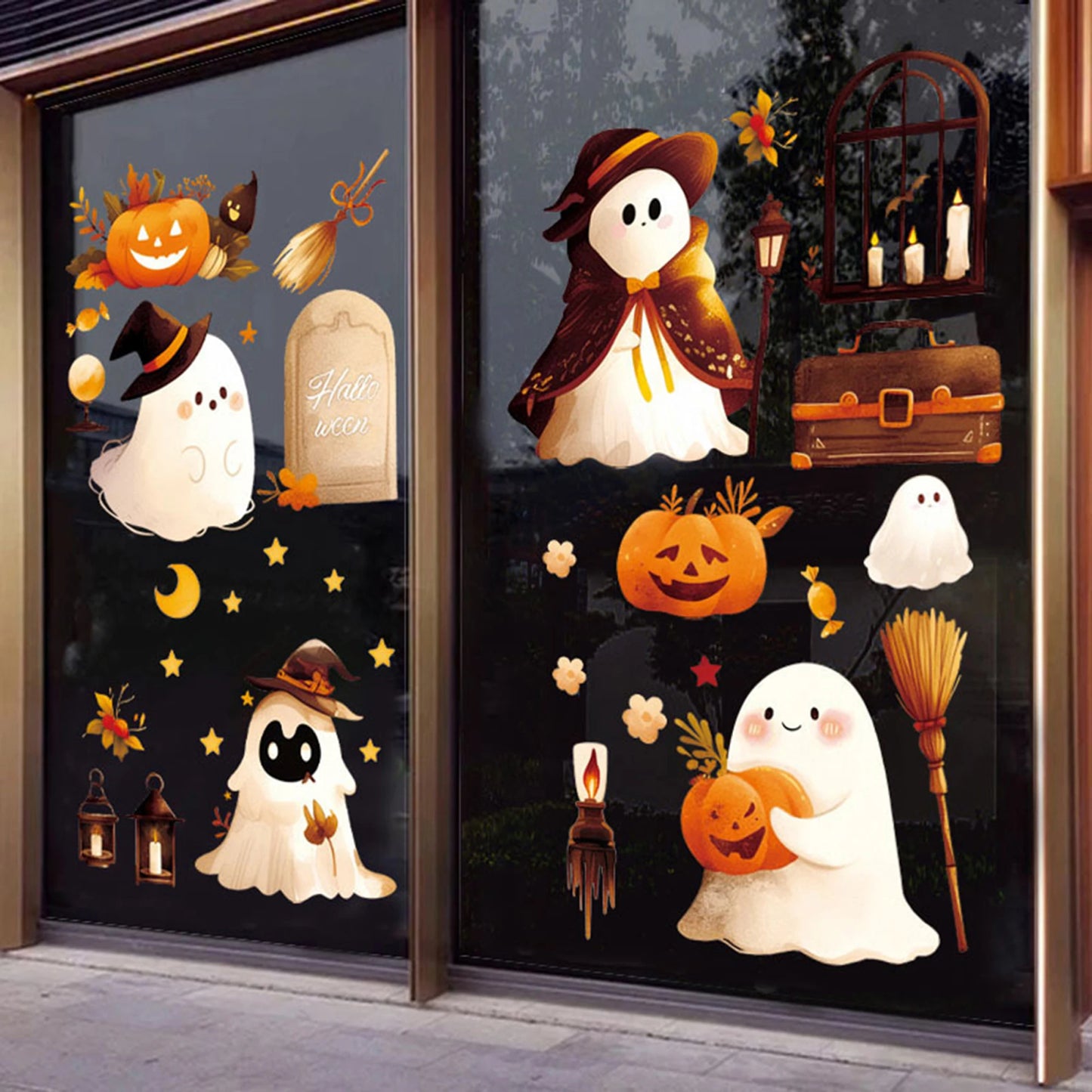 Spooky Halloween Black Cat Window Clings 8 Sheets Haunted House Witch Moon Gothic Window Stickers for Party Decor
