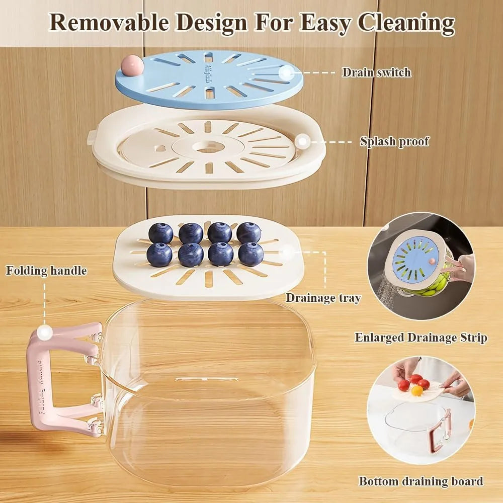 2 in 1 Drainer and Strainer, Collapsible Handle Multifunctional Draining Basket with Lid, Kitchen Fruit Colander and Vegetable W