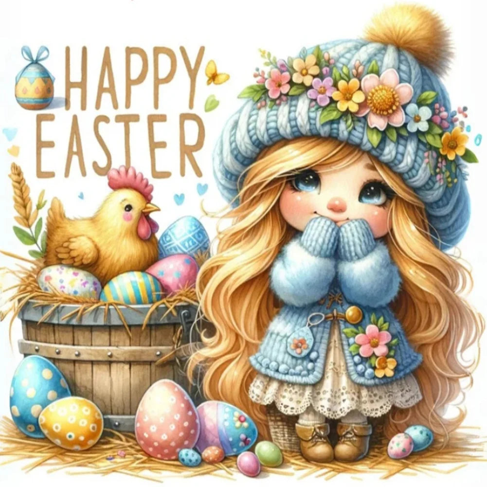30*30CM 5D DIY Full Round Drill Diamond Painting Easter Gnome Egg Kit Home Decoration Art Craft Mosaic Painting