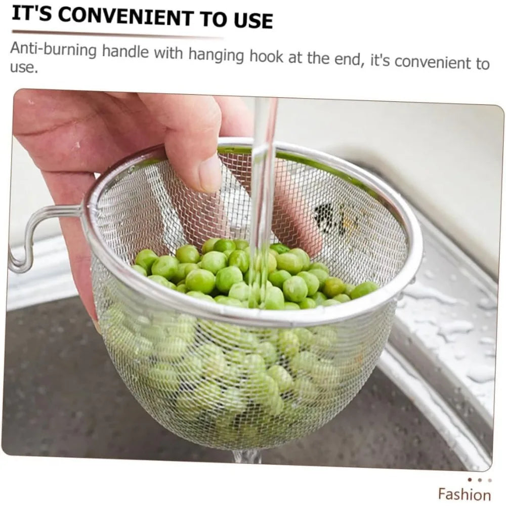 Noodle Colander Long Handle Stainless Steel Strainer Vegetable and Food Filtering Kitchen Accessory