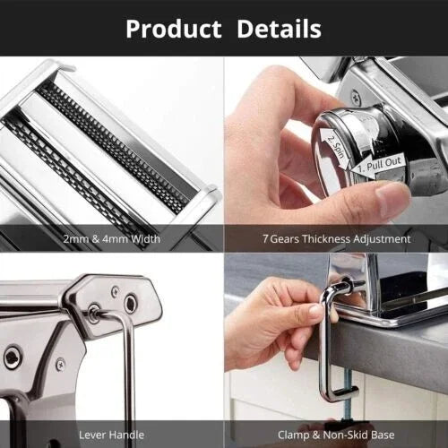 Stainless Steel Pasta Maker Machine Adjustable Noodle Dumpling Press with Two Cutters Multifunctional Kitchen Appliance