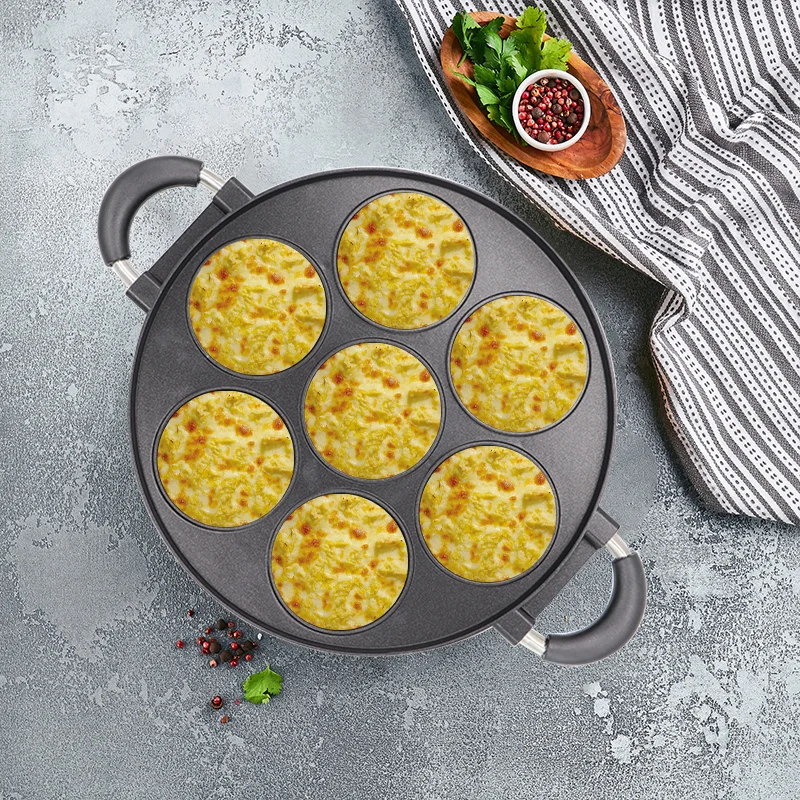 7 Hole Cooking Cake Pan Cast Iron Omelette Pan Non-Stick Cooking Pot Breakfast Egg Cooker Cake Mold Kitchen Cookware Home
