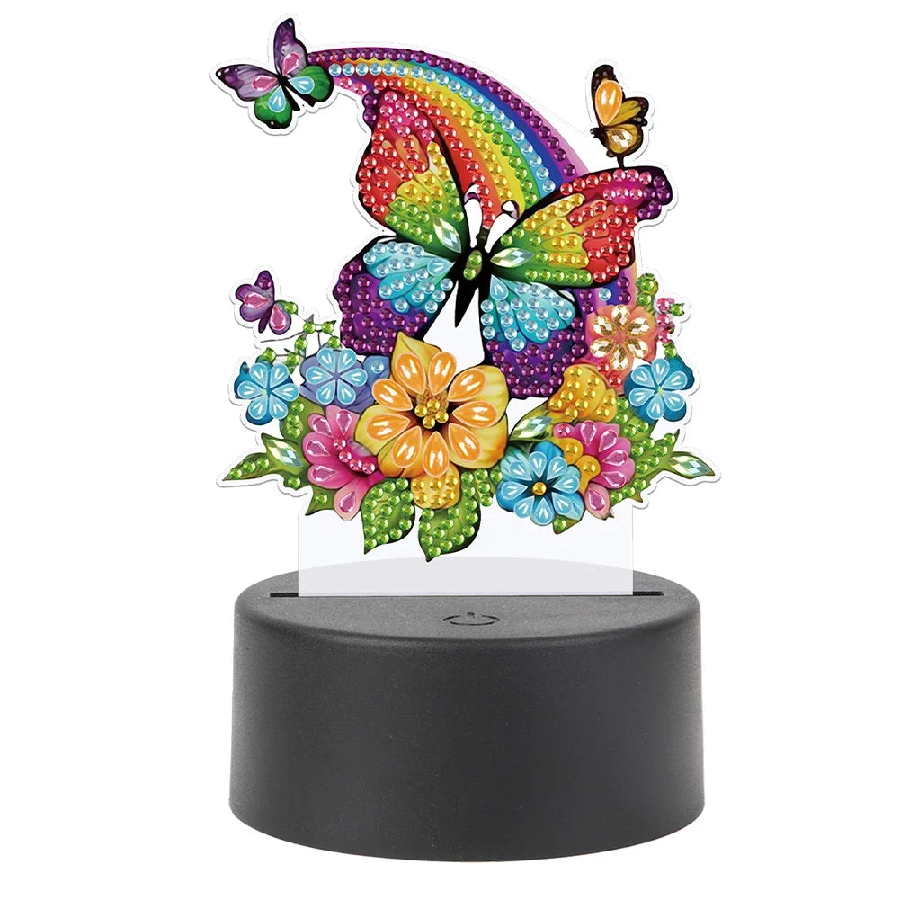 DIY Diamonds Painting Animals Table Lamp Handmade Diamond Mosaic Lamp LED Diamond Embroidery Night Lamp for Office Desktop Decor