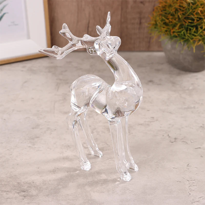 1Pc Crystal Deer Figurines Desktop Ornament Room Decor Transparent Elk Reindeer Sculpture Home Office Decoration