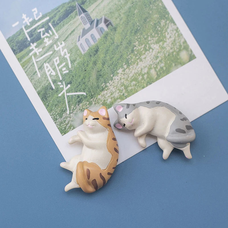 6pcs Kawaii Resin Mini Sleeping Cat Mini Figures Miniature Things Statues Dollhouse Room Home Decor Items Desk Accessories