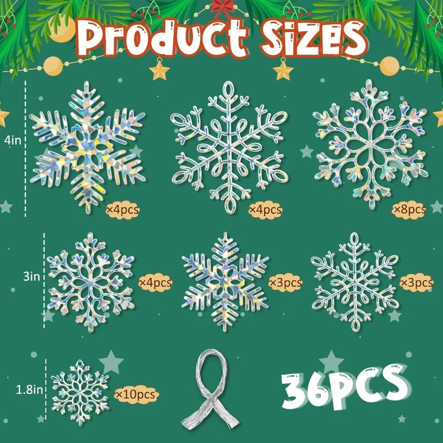 36 Pack Christmas Ornaments Snowflakes Decorations Iridescent Plastic Snowflakes Hanging Decorations for Winter Holiday Christm