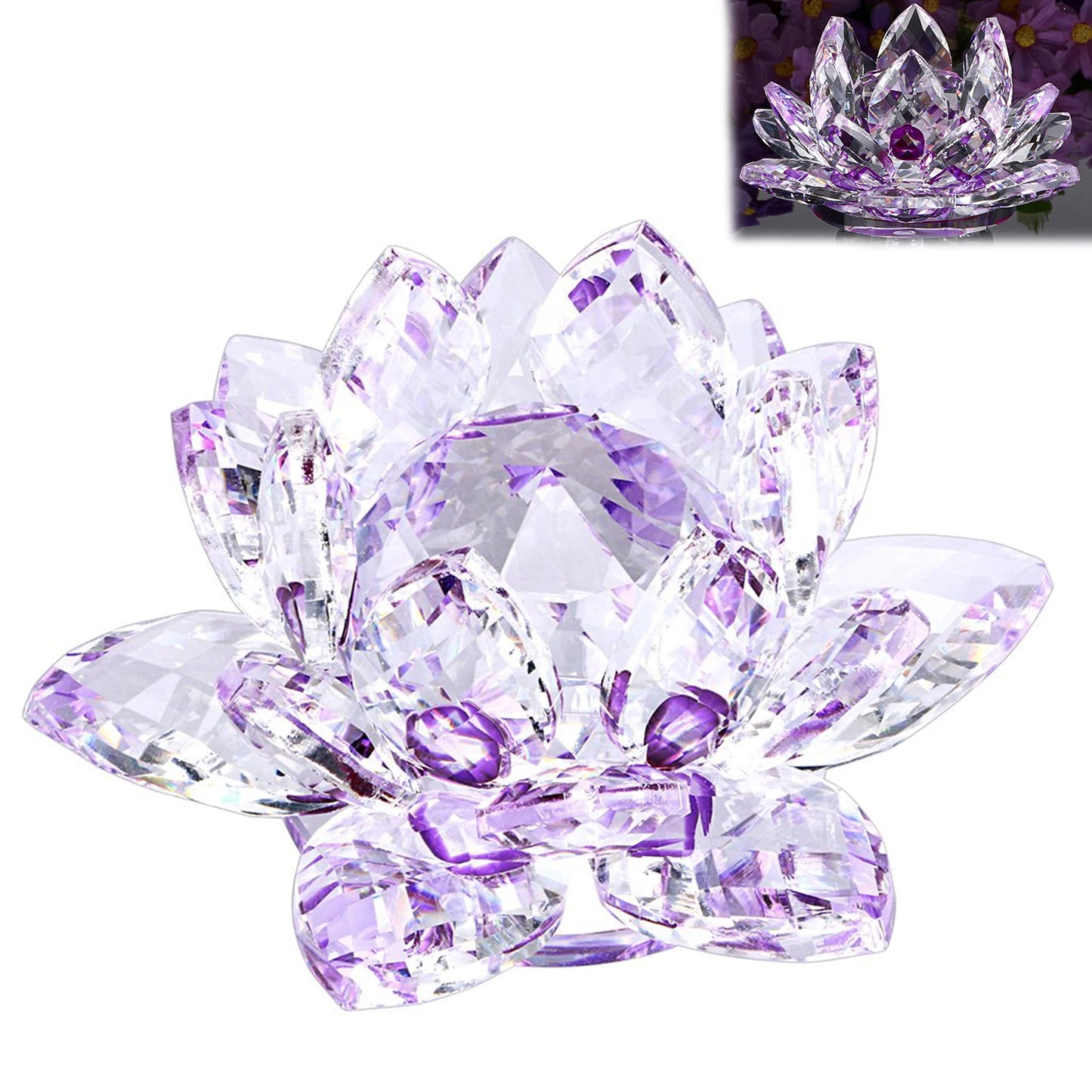 Crystal Lotus Flower Figurines Flower Crafts Glass Car Figurines for Tabletop Centerpiece Home Office