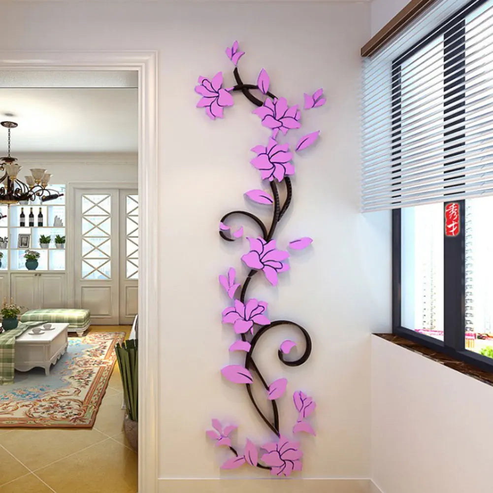 Rose Flower Acrylic 3D Acrylic Crystal Wall Stickers for Porch Corridor TV Background Wall Flower Decor Living Room Wall Sticher