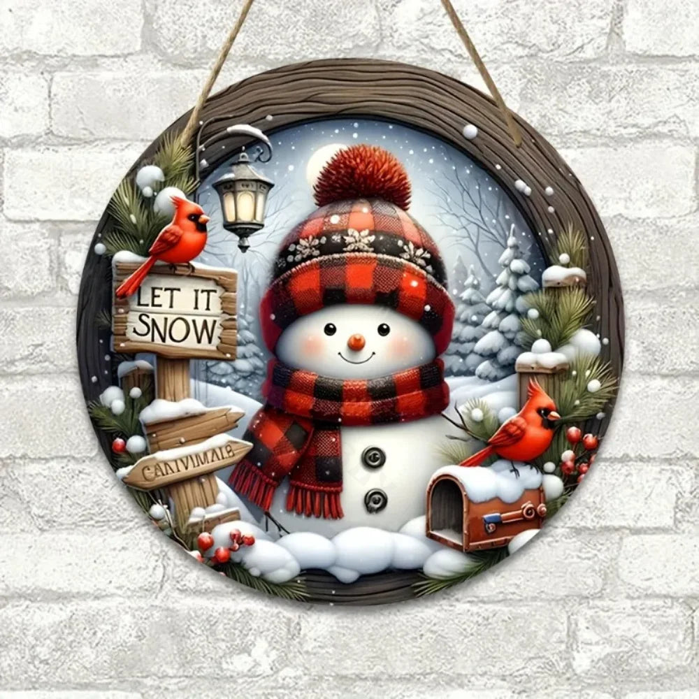 Snowman Christmas Wreath Centerpiece -Round Holiday Door Wall Hanging Ornament,Must-Have Xmas Home Decor for Festive Celebration