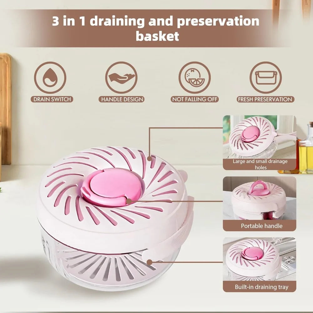 New Fruit Washing Bowl with Strainer Lid and Handle,3 in 1 Multipurpose Drain Basket,Fruit and Vegetable Washer,Fruit Colander S