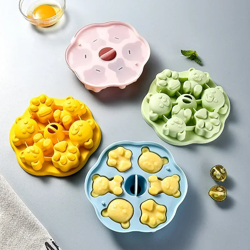 Silicone Cake Mold Steamed Pastry Mold Cartoon Chocolate Mold Baby Auxiliary Food Tools With Lid Cake Decoration Resin