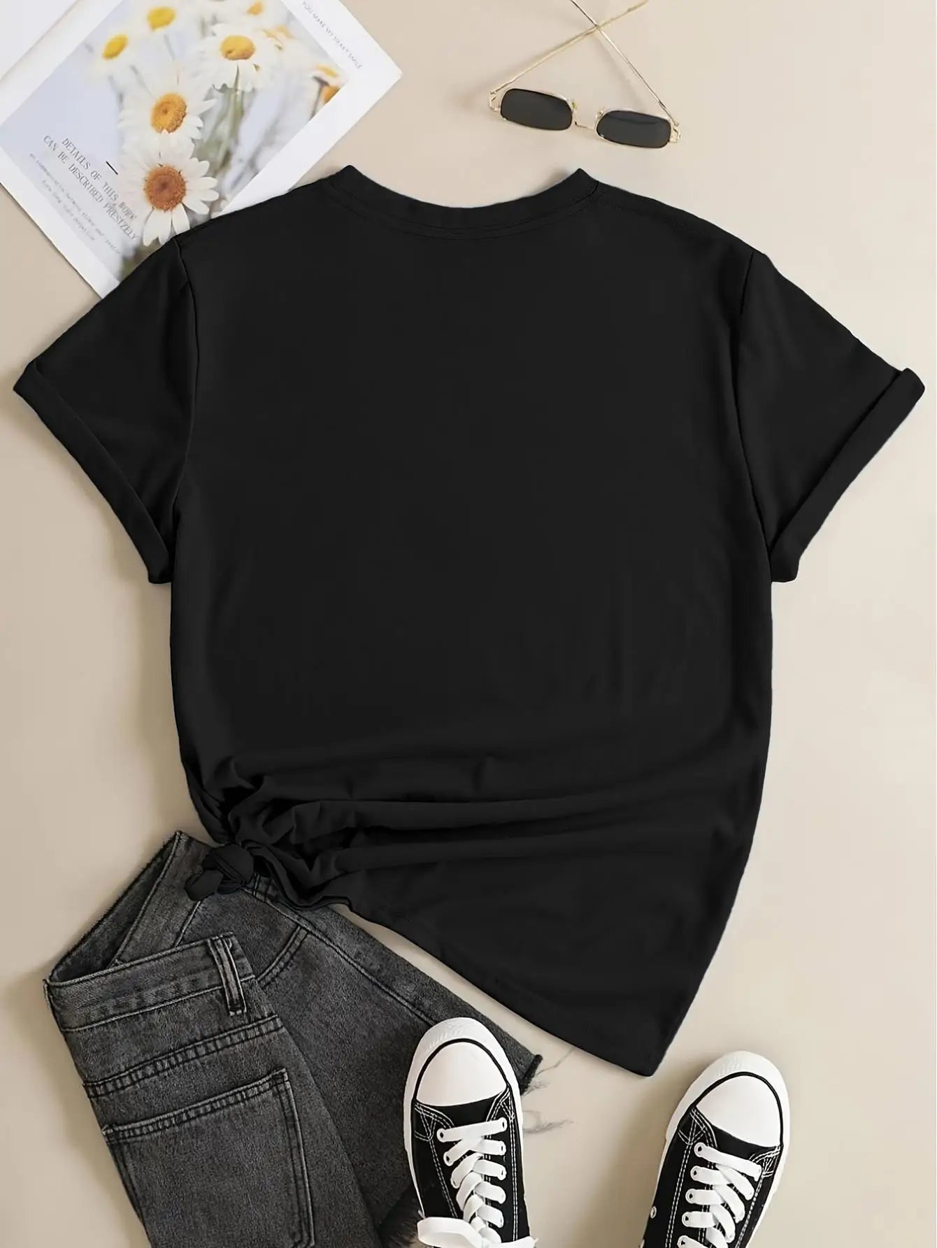 1 women's cotton Hanukkah T-shirt, "Not today, Santa" cartoon print, crew neck, short sleeves, light elasticity, knitted fabric,