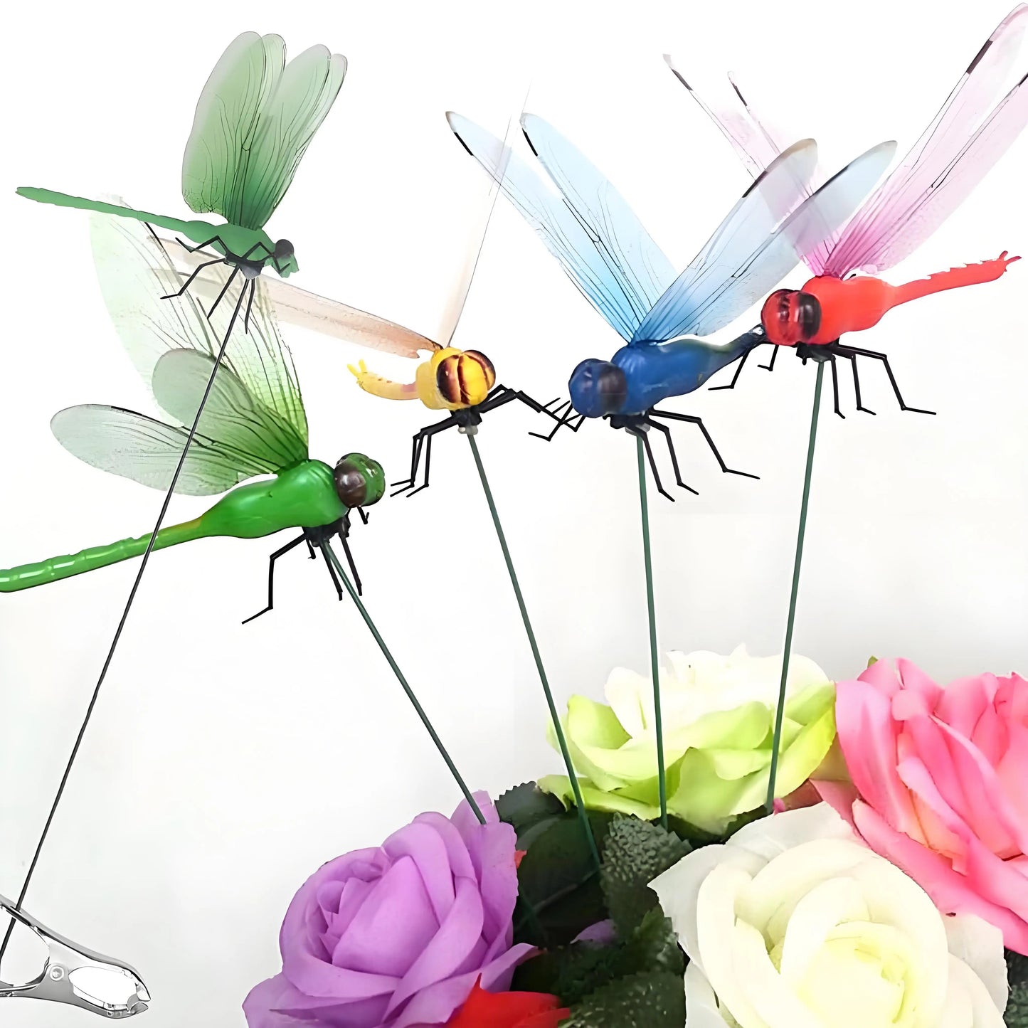 12Pcs Whimsical Dragonfly Garden Clips | Vibrant Outdoor Decor Accents | Pole & Hat Clip-Ons for Plants, Fences & Patio Decor