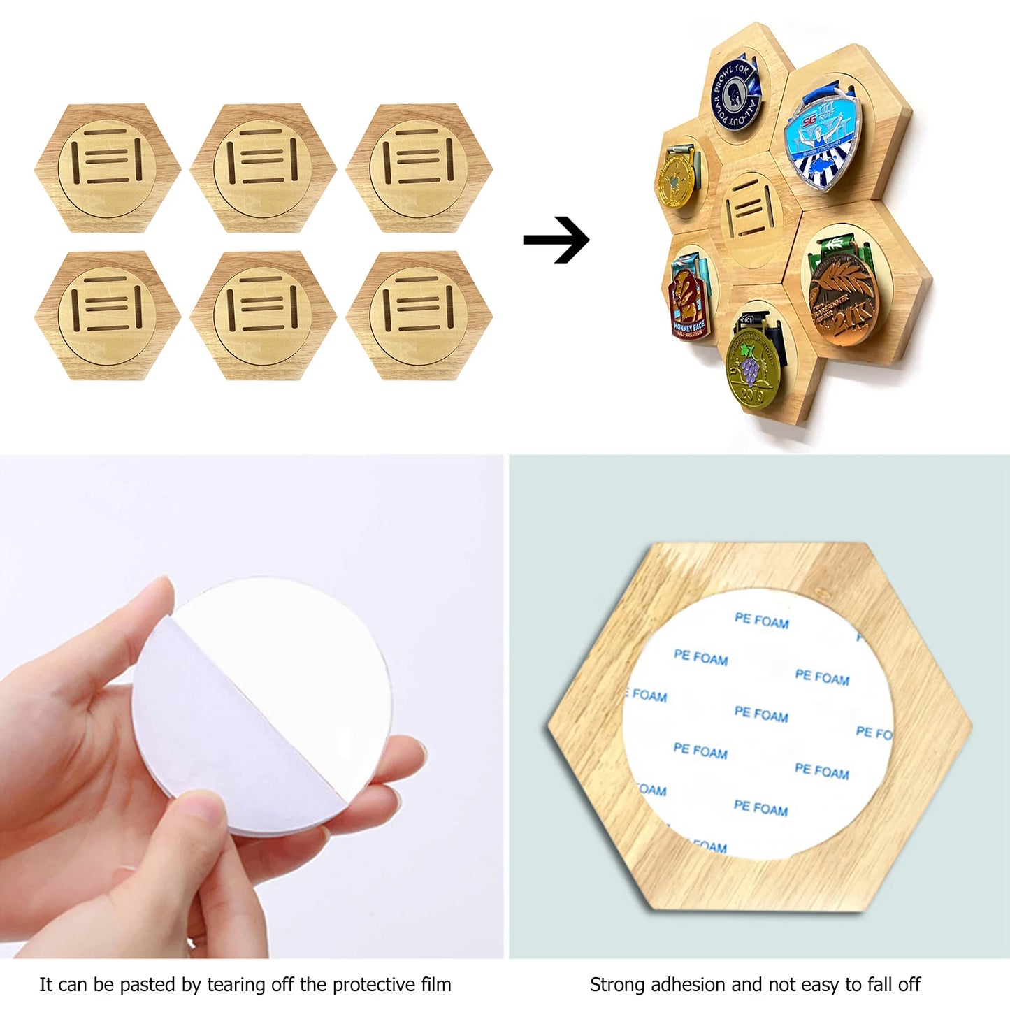 1-10PCS Honeycomb Combination Medal Display Stand Building Block Toys Hexagonal Wood Medal Rack Creative Splicing Wall Decor