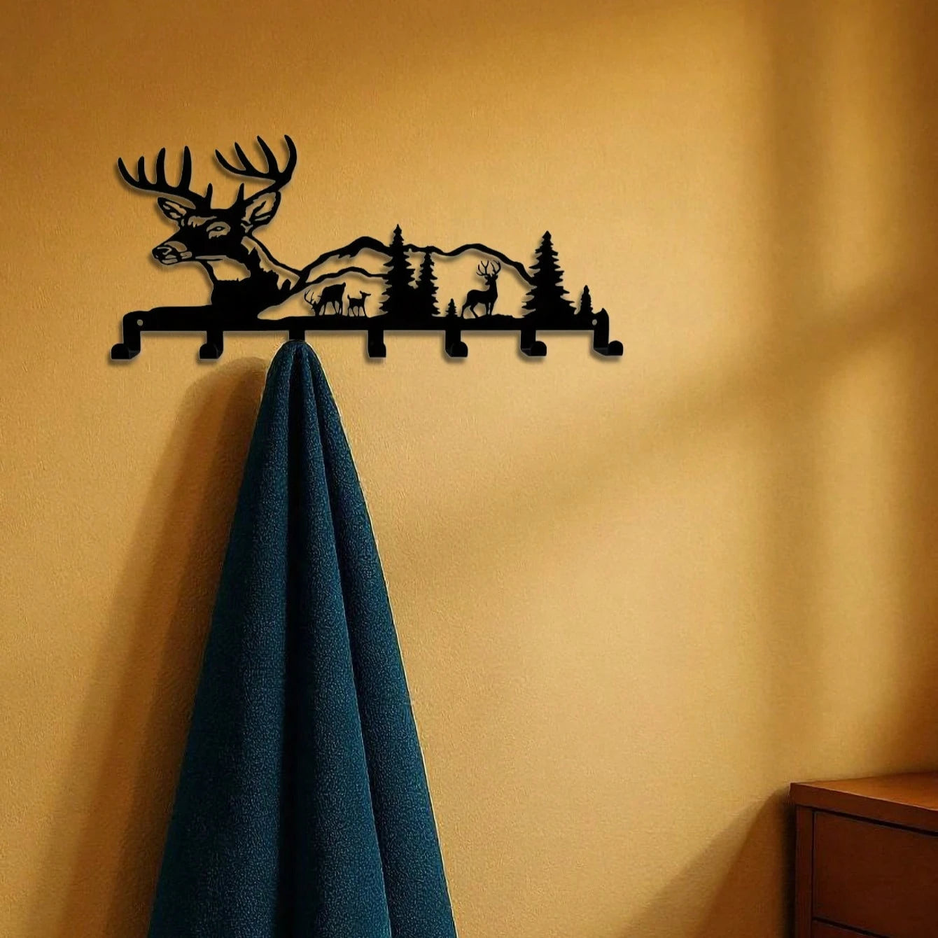 "Boho Deer & Forest Woodland Wall Key Holder – Rustic Entryway Organizer, Nature-Inspired Decor & Gift"