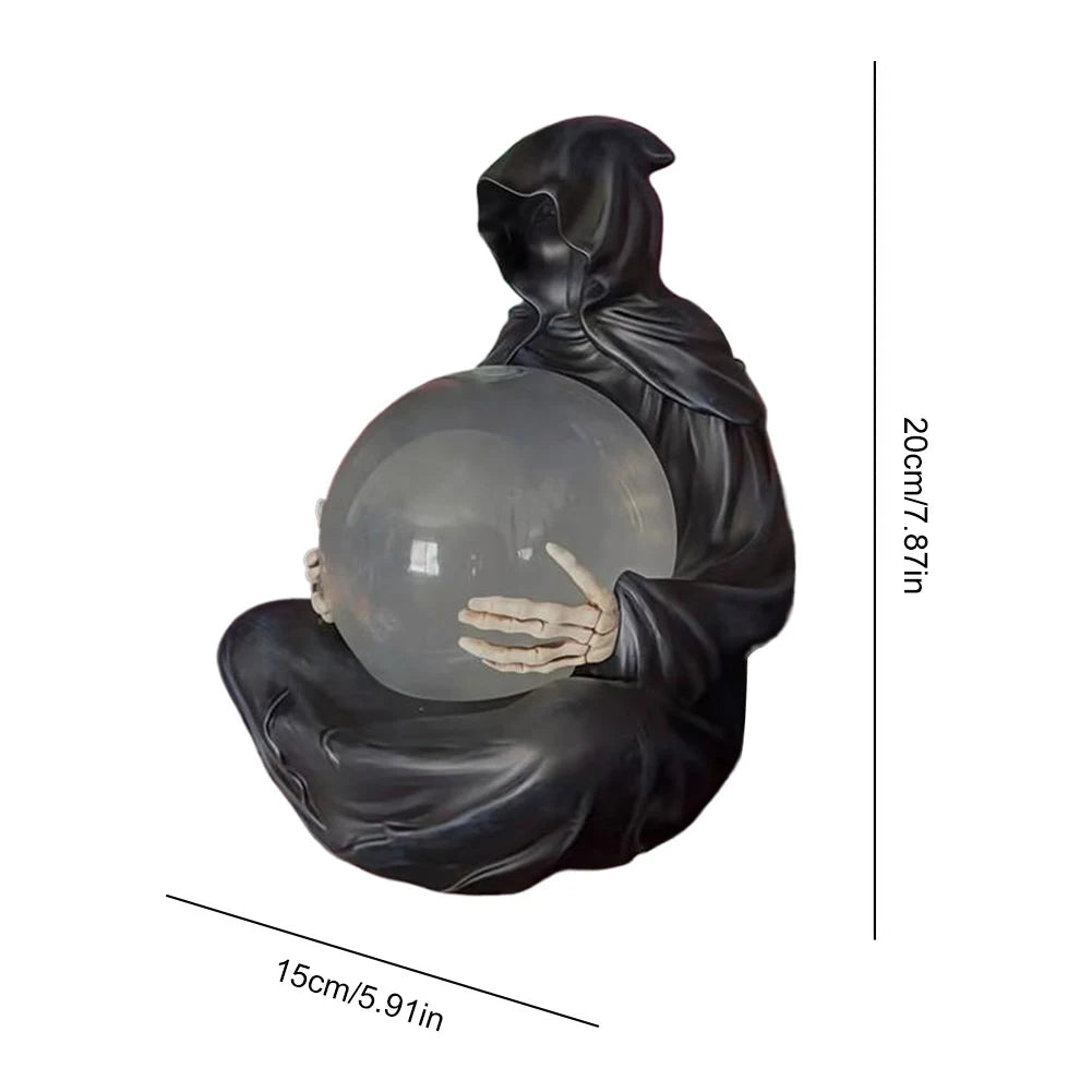 The Death God's Crystal Ball Lights Gothic Liquid Motion Water Glitter LED Light Grim Reaper Water Globe Halloween Home Decor