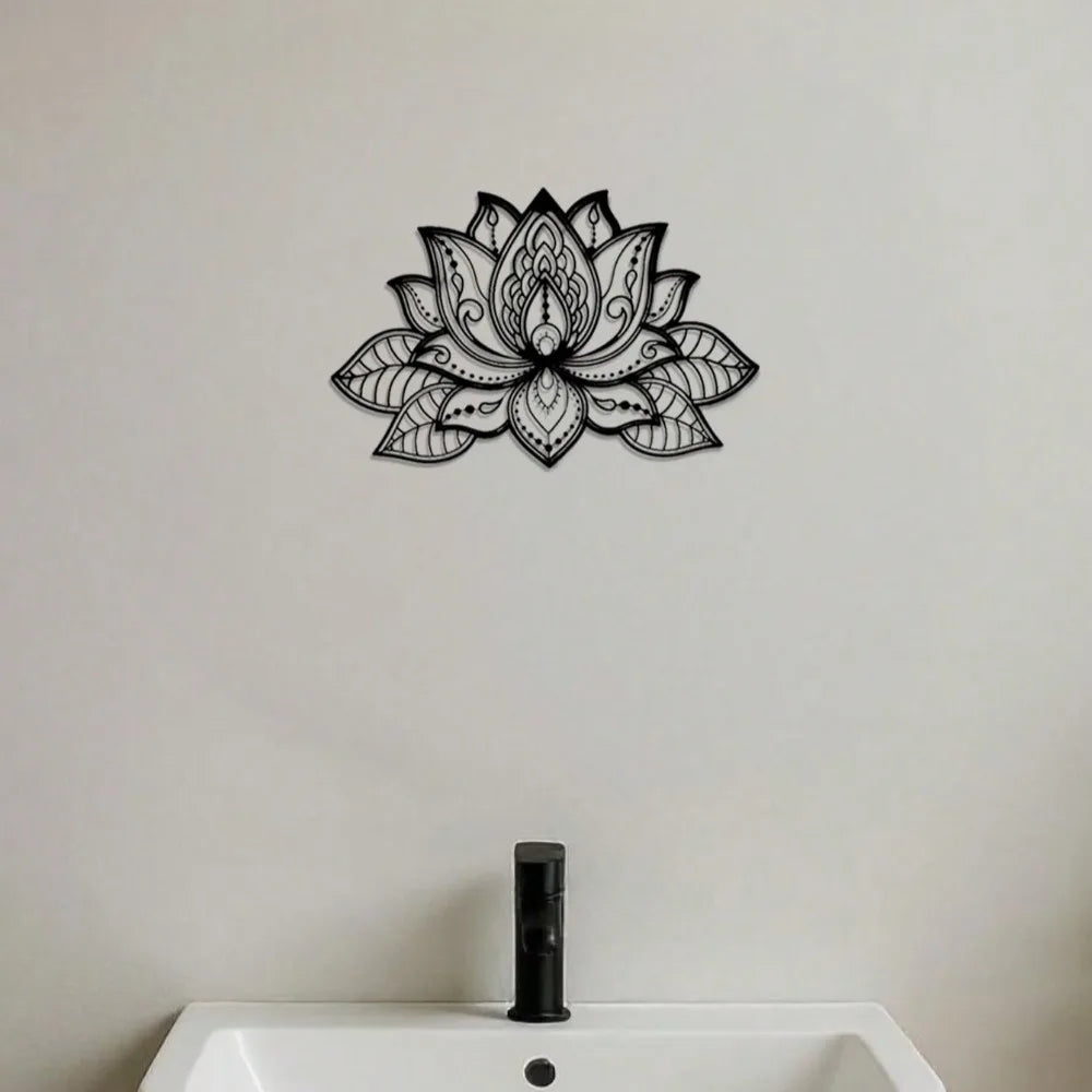 Bohemian Metal Wall Art Black Mandala - Lotus Flower Decor for Living Room Bedroom Office - Zen Meditation Home Hanging