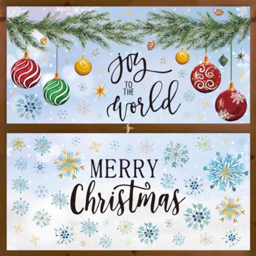 221 PCS Christmas Window Cling Sticker Set with Xmas Balls Branches and Snow Design for Home and Party Decorations Ideal for Sh