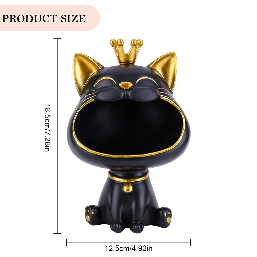 Lucky Cat Statue Decoration Resin Big Mouths Cat Statue Creative Small Items Container Cute Desktop Storage Accessories