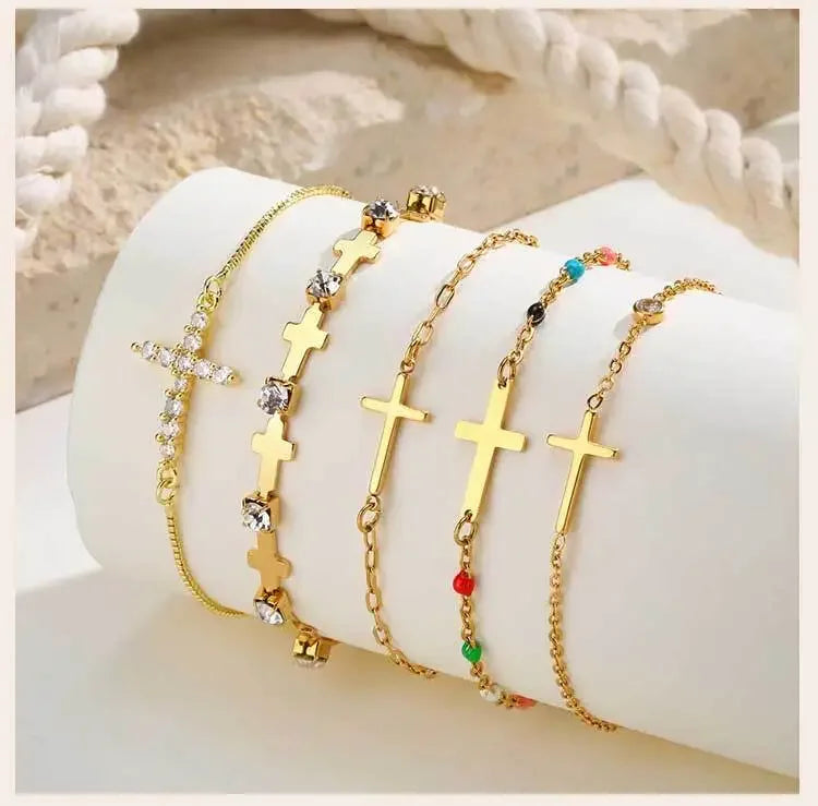316L Stainless Steel Cross Bracelet for Women, Adjustable Chain Religious Christian Jewelry Daily Wear 2025 Trendy