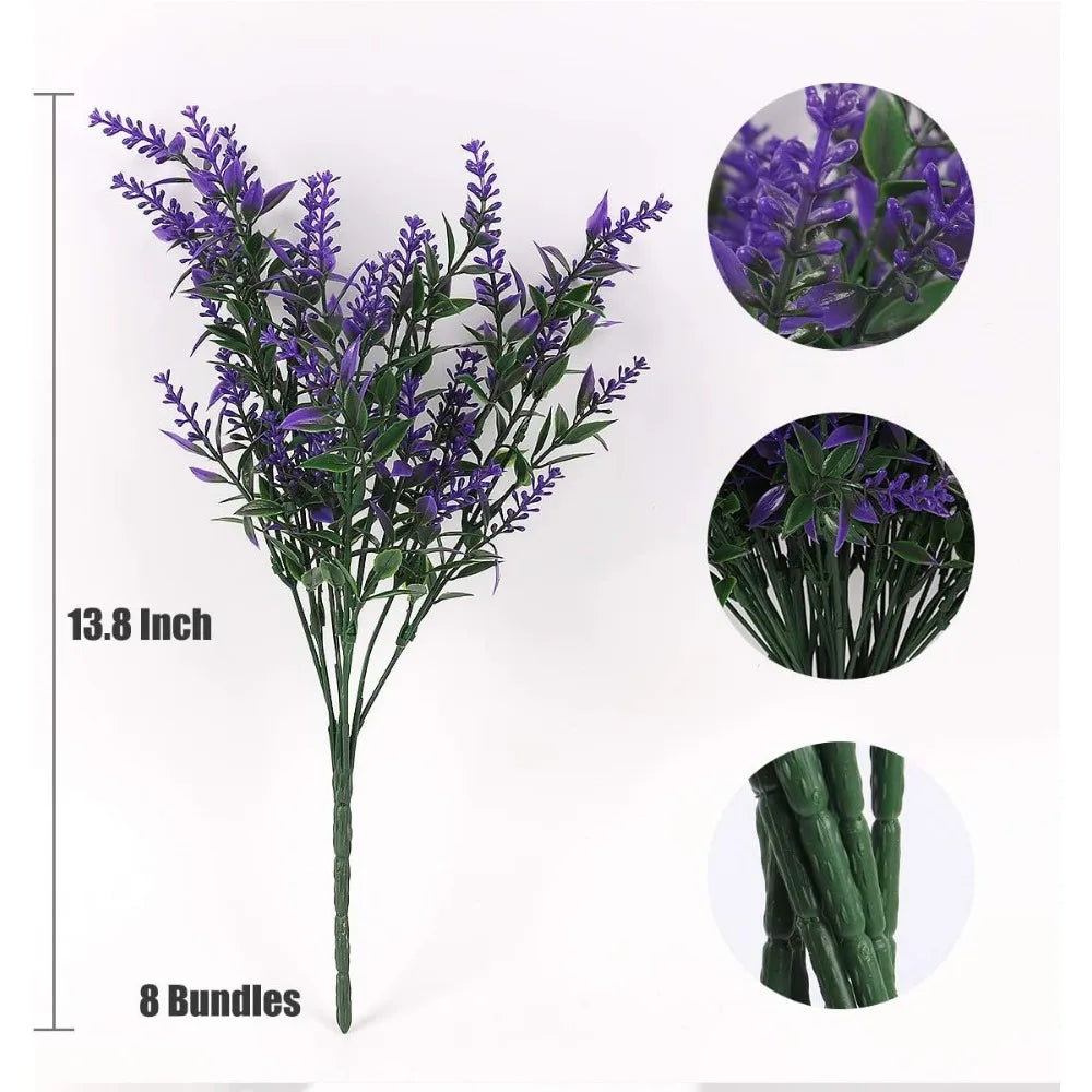 Artificial Greenery Lavender Fake Shrubs Flowers 8 Bundles UV Resistant Hanging Planter Flora Fence Indoor Outside Decor Weddin